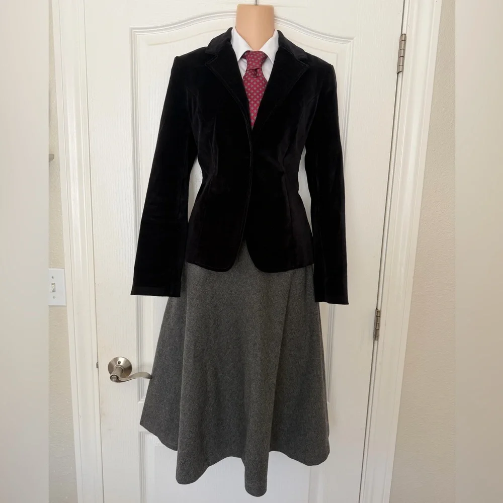 VTG 50s 60s Handmade Gray Wool Full A-Line Skirt, Size S